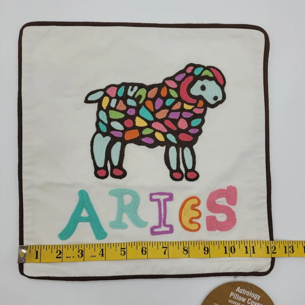 Pottery Barn PB Teen Aries Embroidered Pillow Cover 12x12 Astrology Ram NEW